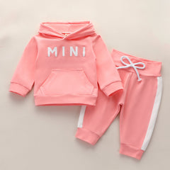 Baby Girl Letter Pattern Hoodie & Laced Pants 2 Piece Outfit