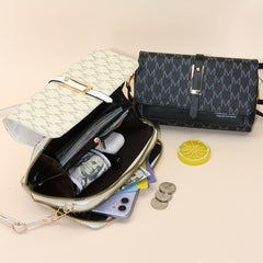 Letter Print Crossbody Bag Double Zipper Wallet Mobile Coin Purse