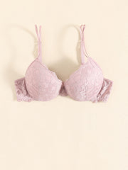 Lace Jacquard Push Up Bra Double Strap Thick Cup
