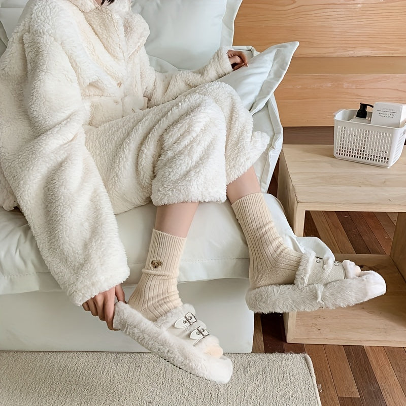 6 Pairs Bear Embroidery Socks Cute Crew Stockings