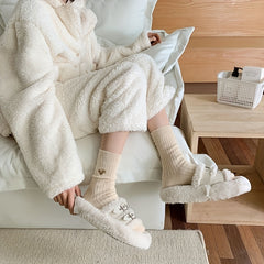 6 Pairs Bear Embroidery Socks Cute Crew Stockings