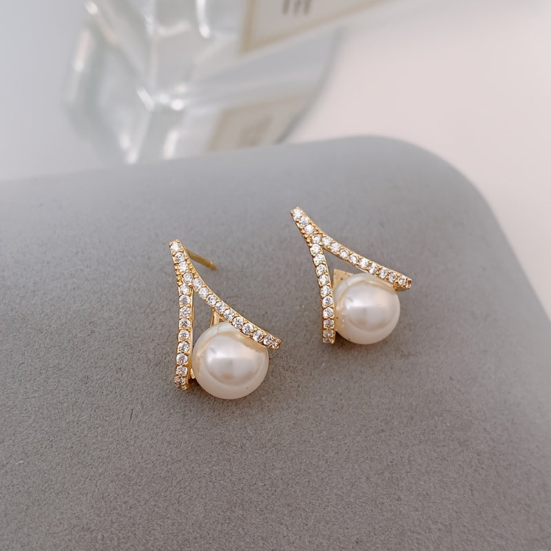 A Shaped Diamond Pearl Earrings - Wedding Party Christmas Earrings