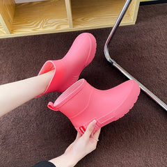 Women's Solid Rain Boots Waterproof Non Slip Short Boots