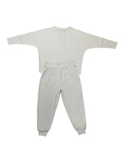  Solid Ribbed Top & Pants Set, Long Sleeve Round Neck, Casual 2-Piece