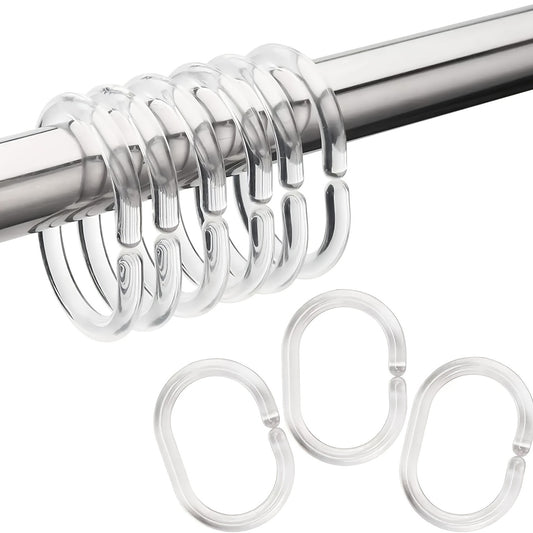 Clear Plastic Shower Curtain Rings Hooks - Set of 12