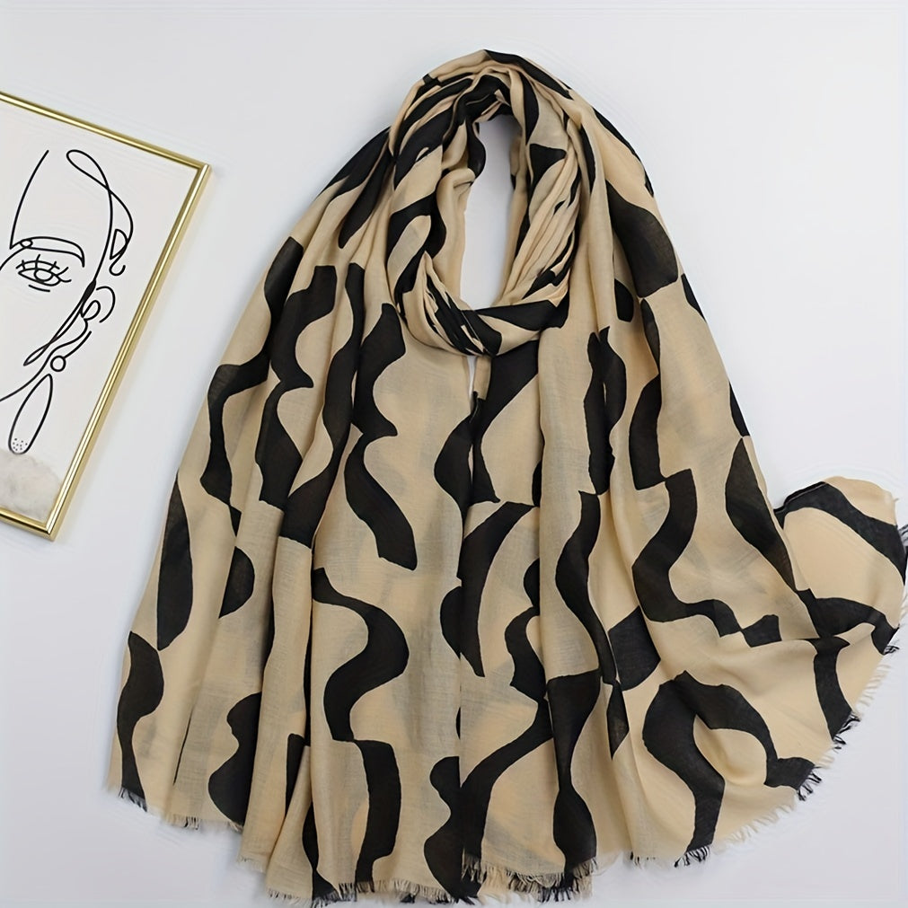 Striped Frayed Edge Scarf Double Shawl Windproof Head Wrap