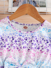 Girls' Leopard Stitching Mesh Tutu Dress for Spring