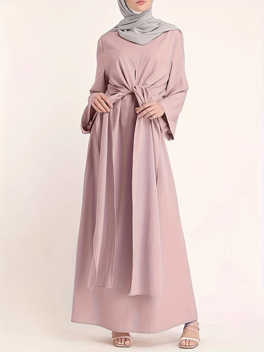  Retro Kaftan Dress Women's Plus Solid Long Sleeve Round Neck Maxi