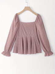 Eyelet Embroidery Flounce Sleeve Peplum Top