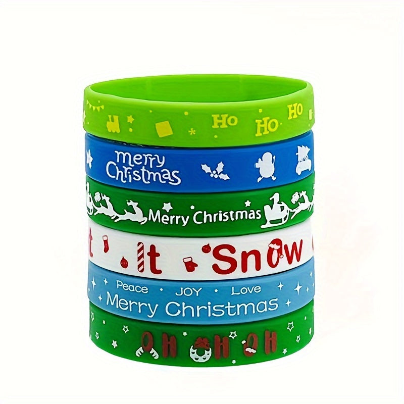 Christmas Silicone Wristbands Pack Bracelets Holiday Party Favors Bulk
