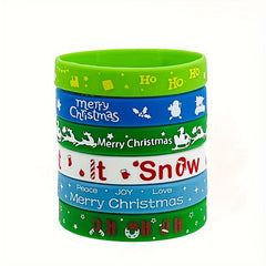 Christmas Silicone Wristbands Pack Bracelets Holiday Party Favors Bulk