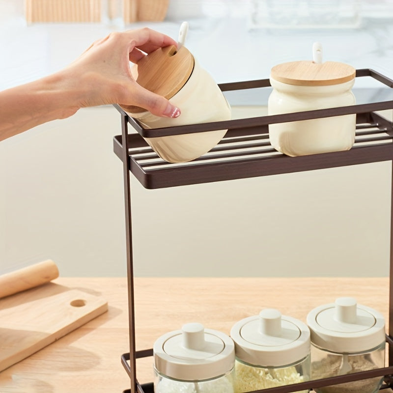 1pc Kitchen Seasoning Storage Rack Floor Layered Storage Rack