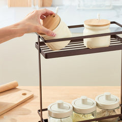 1pc Kitchen Seasoning Storage Rack Floor Layered Storage Rack