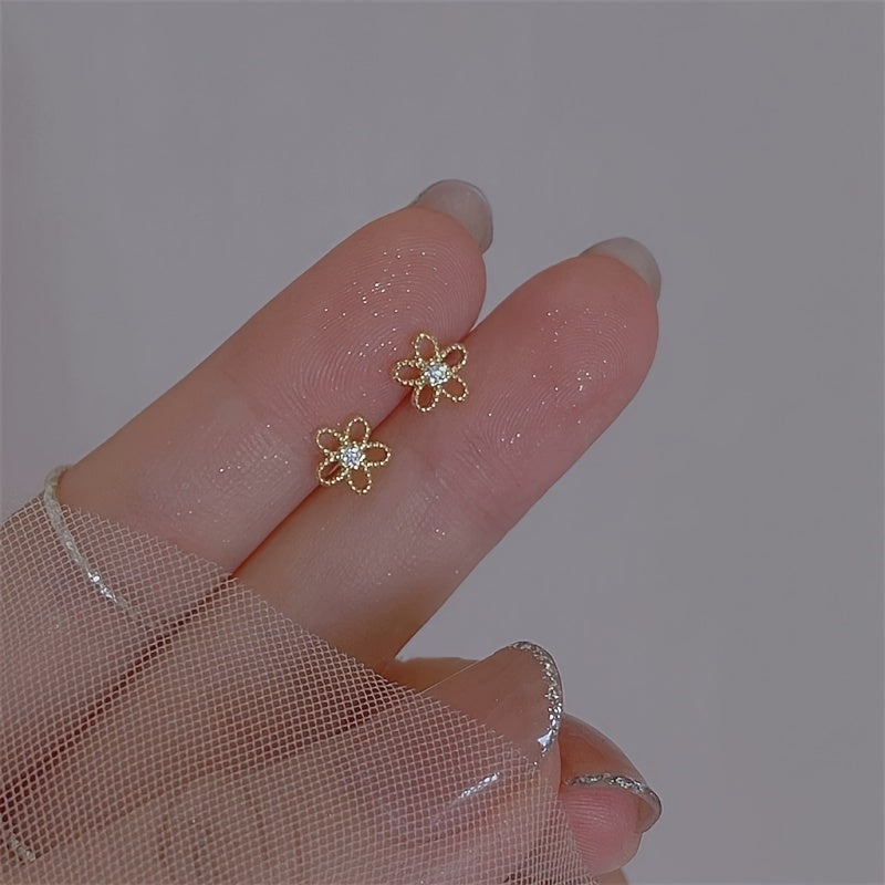 Zircon Stud Earrings 14K Plated 925 Silver Ear Decoration For Women