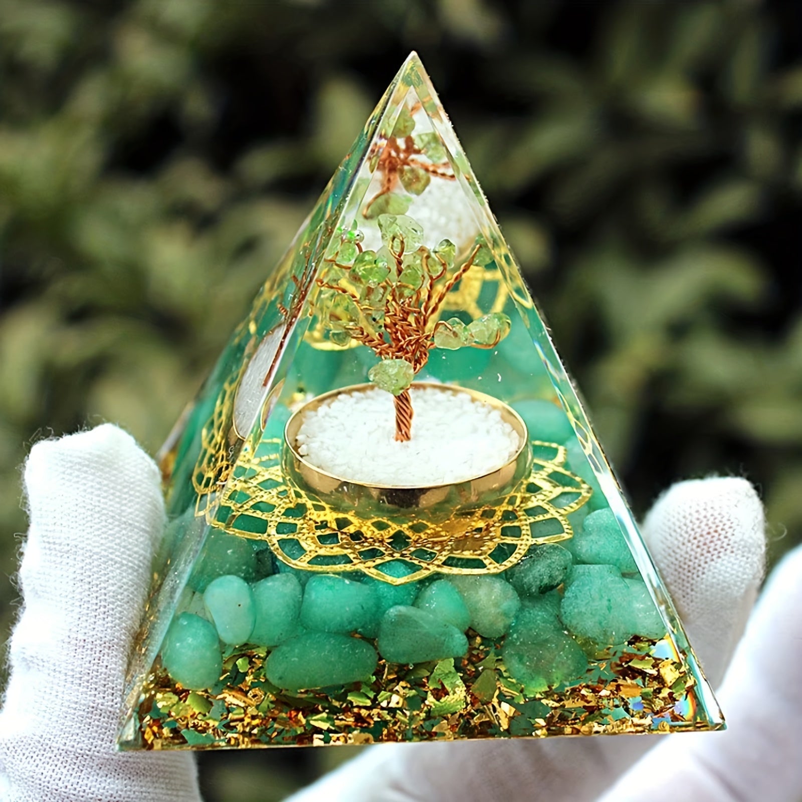 Tree Of Life Orgone Pyramid with Amethyst Ball