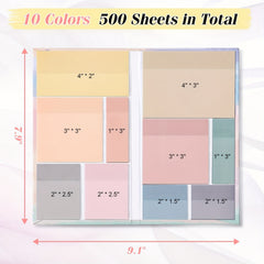 500 Sheets Waterproof Clear Memo Pads - 6 Sizes, 10 Colors
