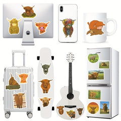 50pcs Highland Cow Cartoon Stickers For Motorcycle Helmet Water Cup