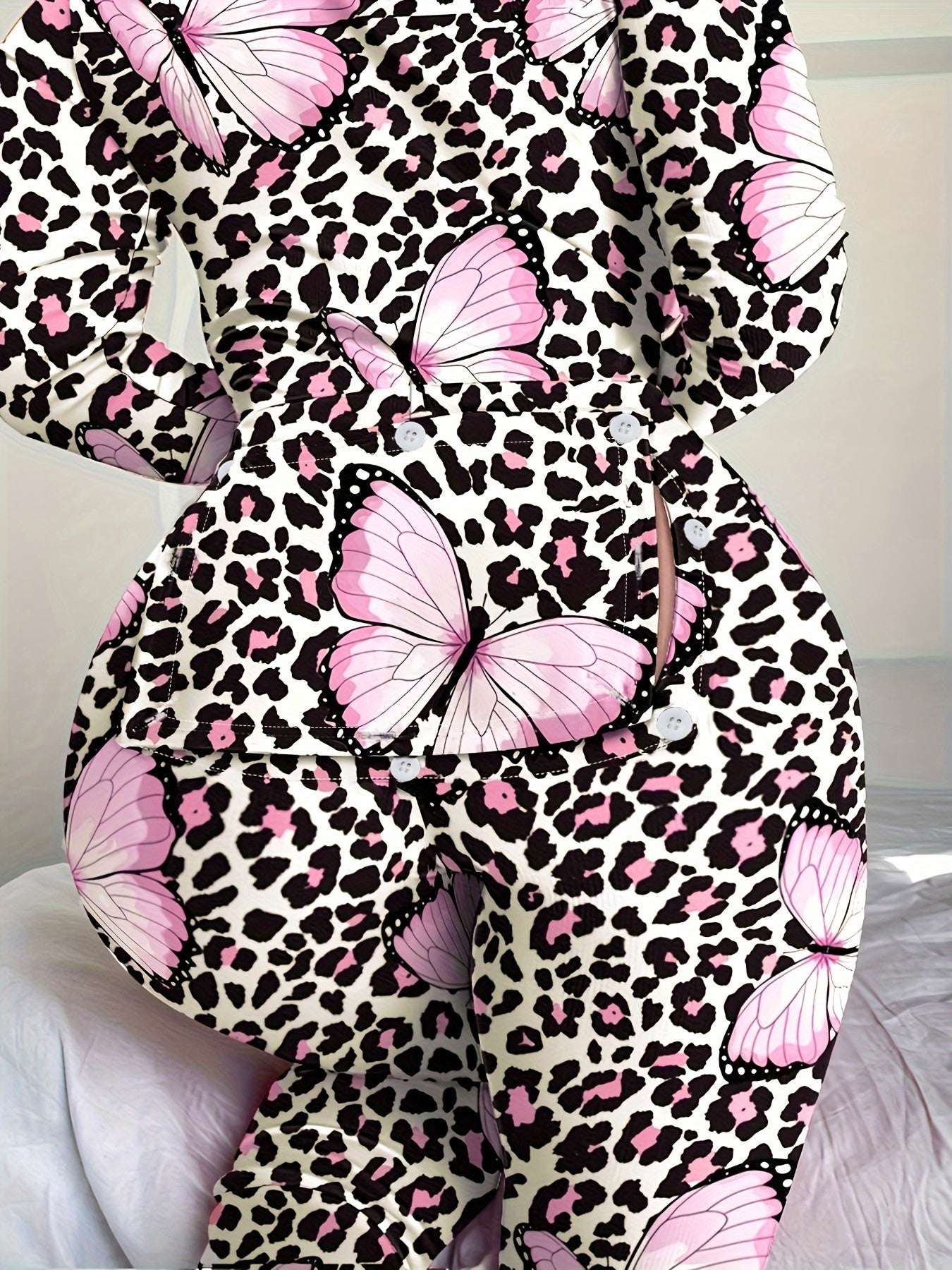  Sexy Sleepwear Jumpsuit: Butterfly & Leopard Print Long Sleeve