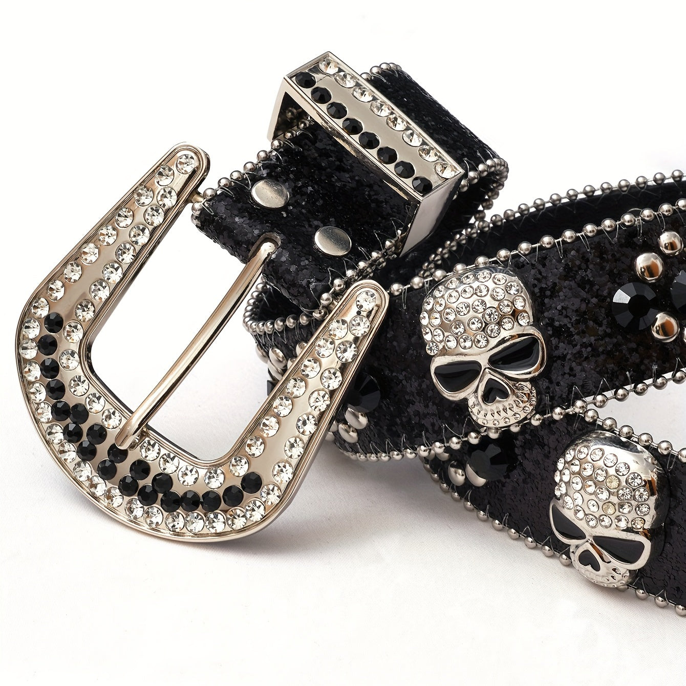 Skull Rivet Rhinestone Belt Hip Hop PU Leather Western Cowboy Cowgirl Bling Belt
