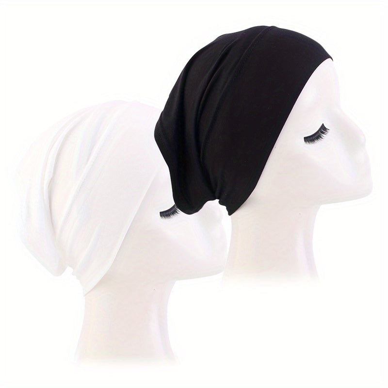 2pcs Soft Elastic Inner Cap Lightweight Head Wrap Soft Underscarf Beanie Cap