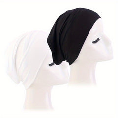 2pcs Soft Elastic Inner Cap Lightweight Head Wrap Soft Underscarf Beanie Cap