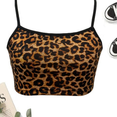 Leopard Print Crop Cami Top Y2K Summer Sleeveless Top Women's Clothing
