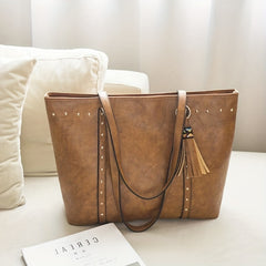 Vintage Large Tote Bag Retro PU Leather Shoulder Bag Women's Handbag