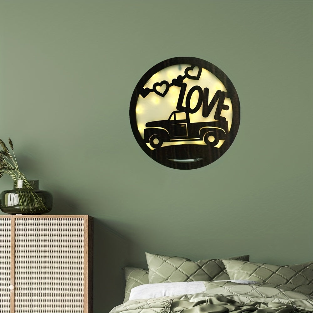 Children's Room Wall Clock LED Lamp Retro Wooden Sign Home Decoration