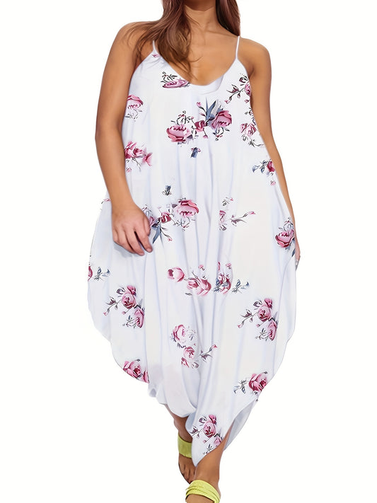 Women's Plus Floral Print V Neck Cami Jumpsuit