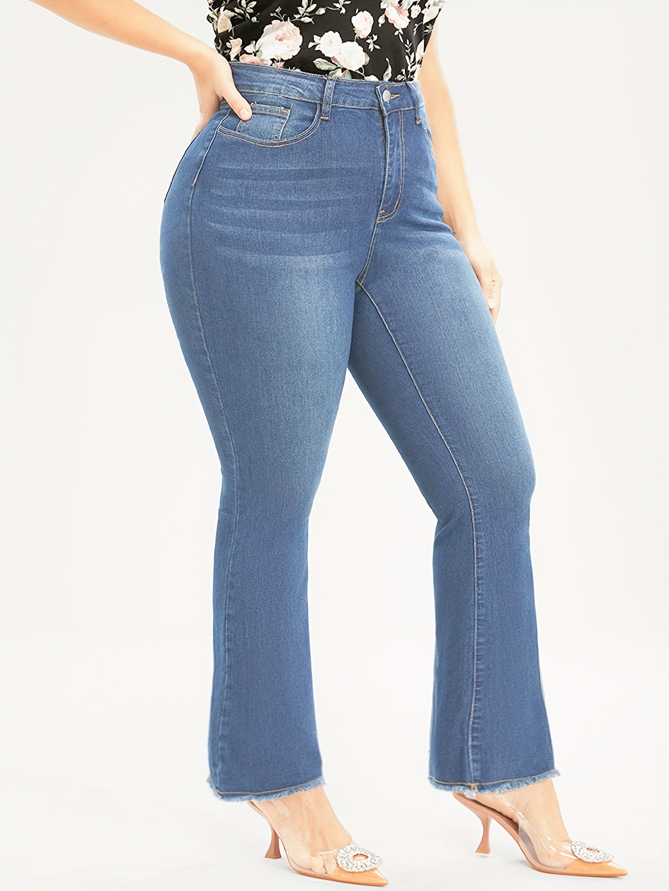 Plus Fringe Trim Flared Leg Jeans