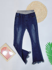 Girls Flared Jeans Denim Pants Elastic Waistband