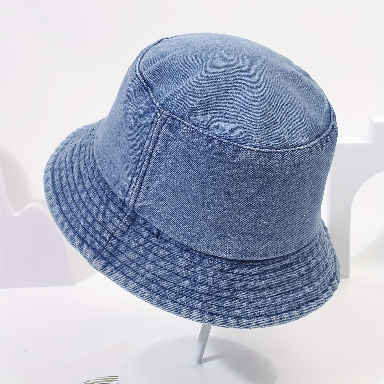Denim Washed Bucket Hat Love Embroidery Fisherman Cap UV Protection Sun Hat