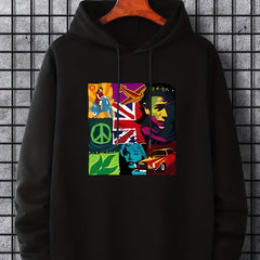 Men's Patchwork Graphic Hoodie Casual Slightly Stretch