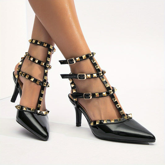 Women's Rivet Stiletto Heel Sandas Sexy Pointed Toe Slingback High Heels