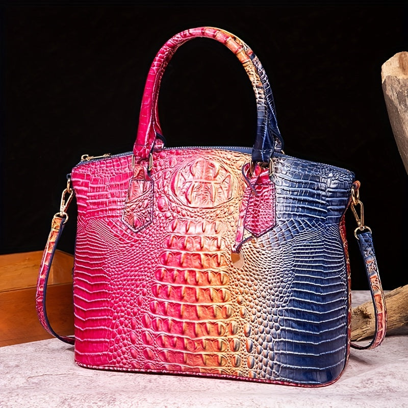 Ombre Croc Embossed Crossbody Bag Classic Style Leather Satchel