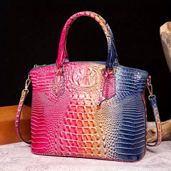 Ombre Croc Embossed Crossbody Bag Classic Style Leather Satchel