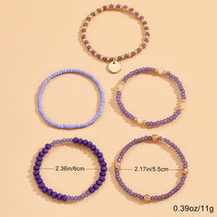 Flat Round Pendant Beaded Bracelet Set 5 Pcs