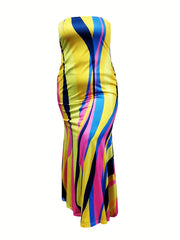  Contrast Stripe Bodycon Midi Maxi Dress