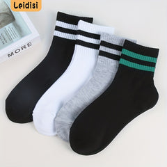 4 Pairs Boys Casual Striped Crew Socks for Ages 4-12