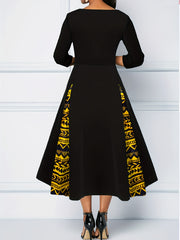  Colorblock Geometric Print A line Maxi Dress