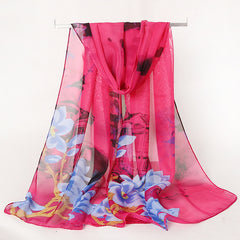 Vintage Flower Scarf Thin Silk Shawl Sunscreen Windproof Head Wrap