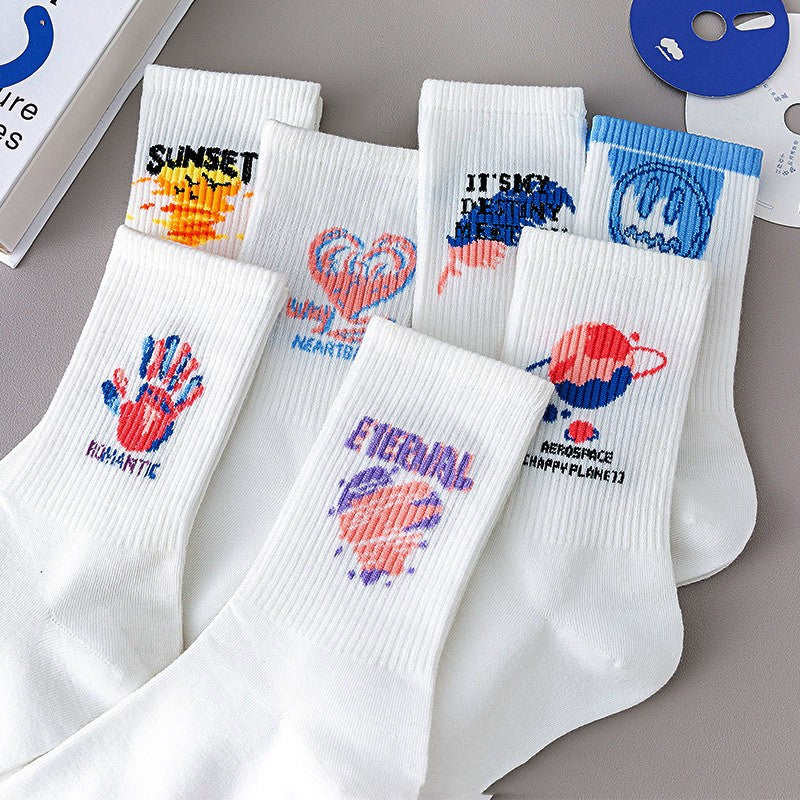 7 Pairs Women's Mixed Pattern Mid Tube Socks