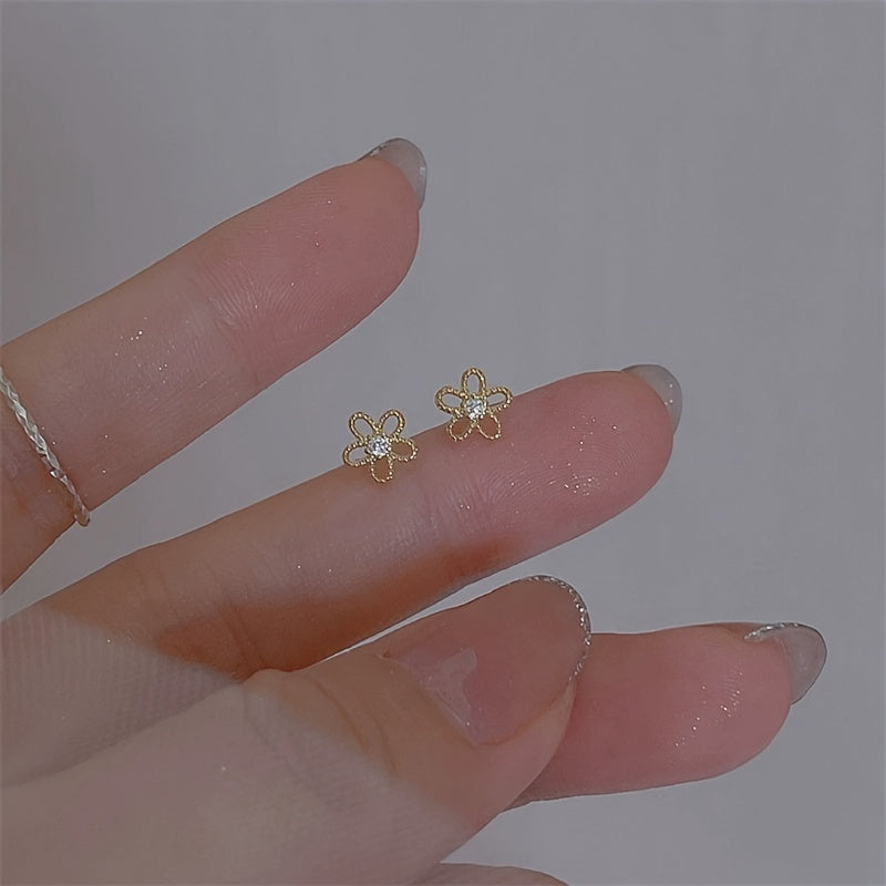 Zircon Stud Earrings 14K Plated 925 Silver Ear Decoration For Women