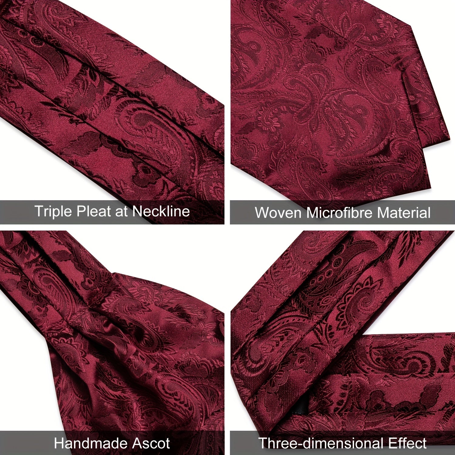Mens Silk Cravat Set Paisley Ascot Pocket Square Cufflinks