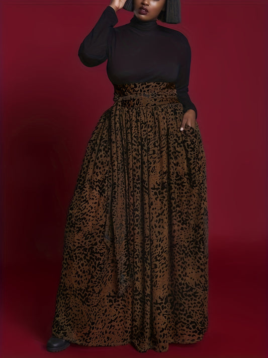 Women's Plus Leopard Print High Rise Swing Maxi Skirt