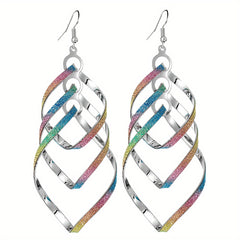 Metal Layered Swirling Geometric Earrings Long Pendant Hook Earrings