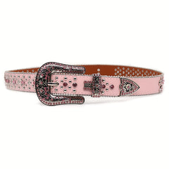 Pink Rhinestone Cross PU Belt Punk Hip Hop Jeans Pants Belt Y2K