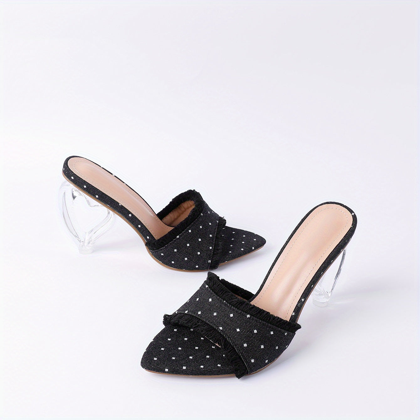 Women's Heart Shaped Heeled Sandals Pointed Toe & Peep Toe Slip On High Heels