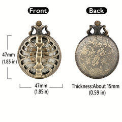 Vintage Hollow Skeleton Pocket Watch Large Dial Quartz Thin Chain Men