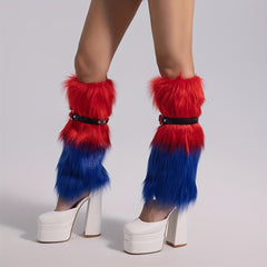 Colorblock Fuzzy Leg Warmers Warm Knee High Socks Women's Stockings